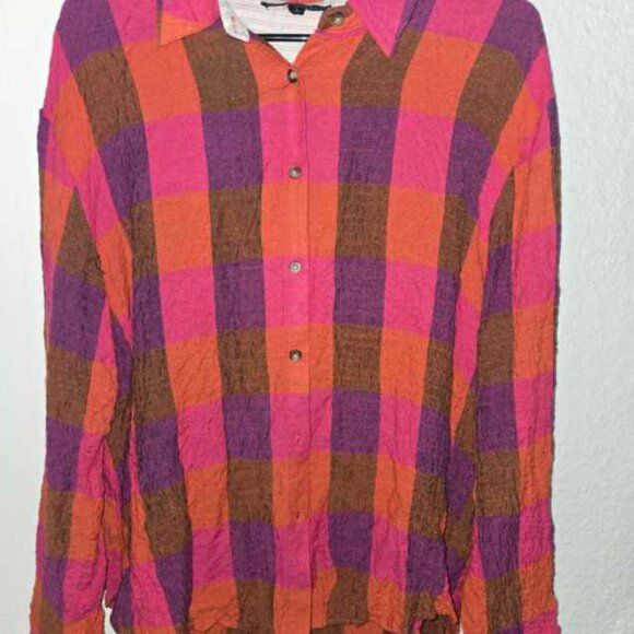 Share Jane & Delancey Plaid Button Down Top Long Sleeve V Neck Fall Tunic Womens - Picture 3 of 7